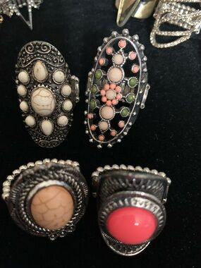 paparazzi Coral, Pink & Green Stone Cluster Adjustable Ring Set of 4